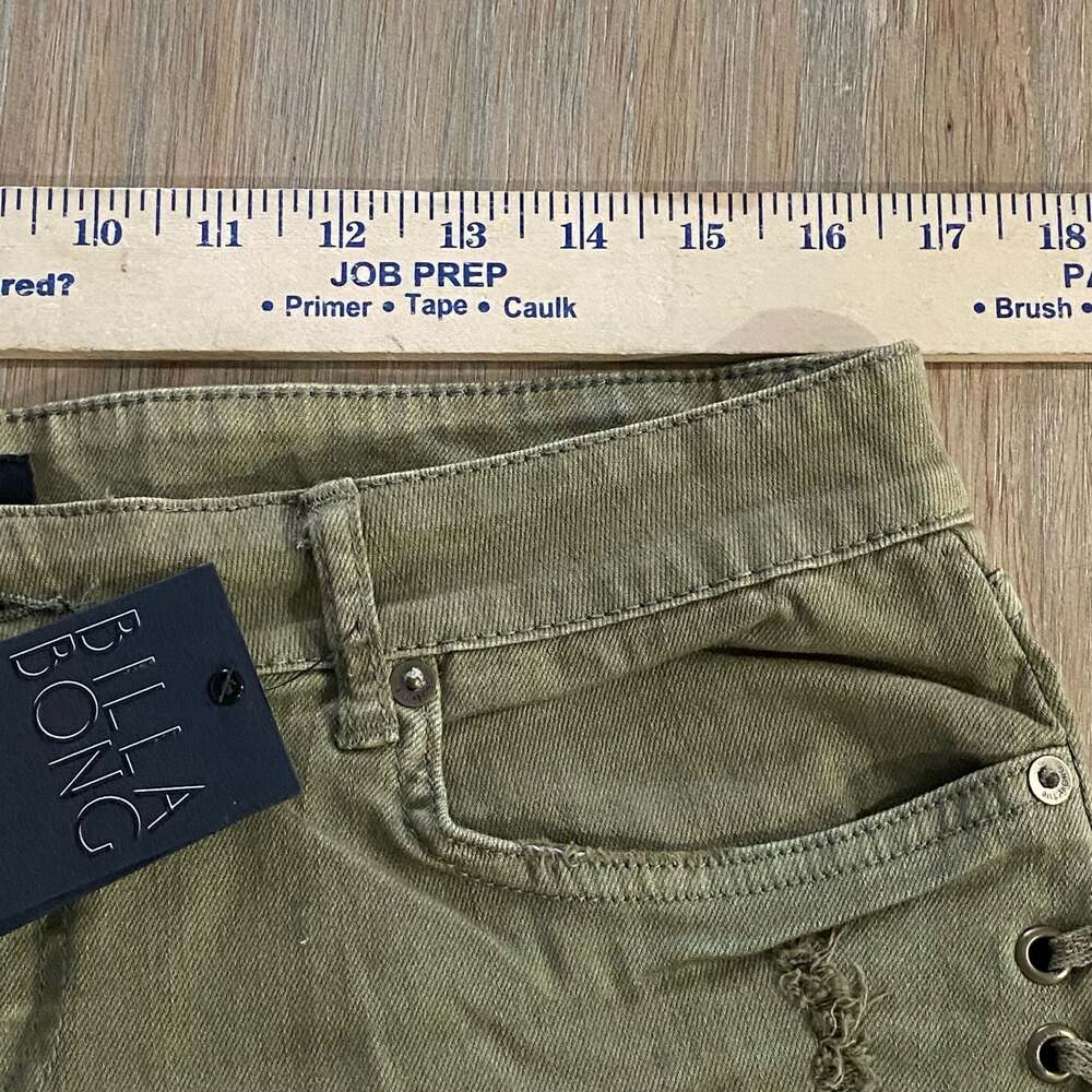 Billabong Lace-Up Distressed Frayed Hem Olive Denim Shorts Grunge - Picture 6 of 6